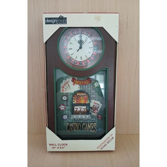 DesignStyles Casino Wall Clock 19x9.5 Hanging Roulette Table Shadow Box - Picture 1 of 14